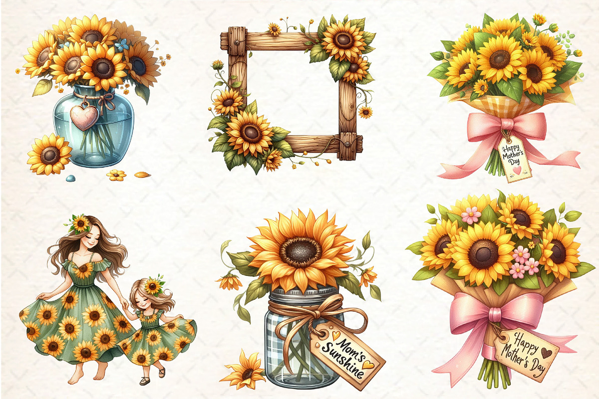 Sunflower Mother's Day Clipart, an Illustration by DreamCafeArt (Photo 2 of 3)