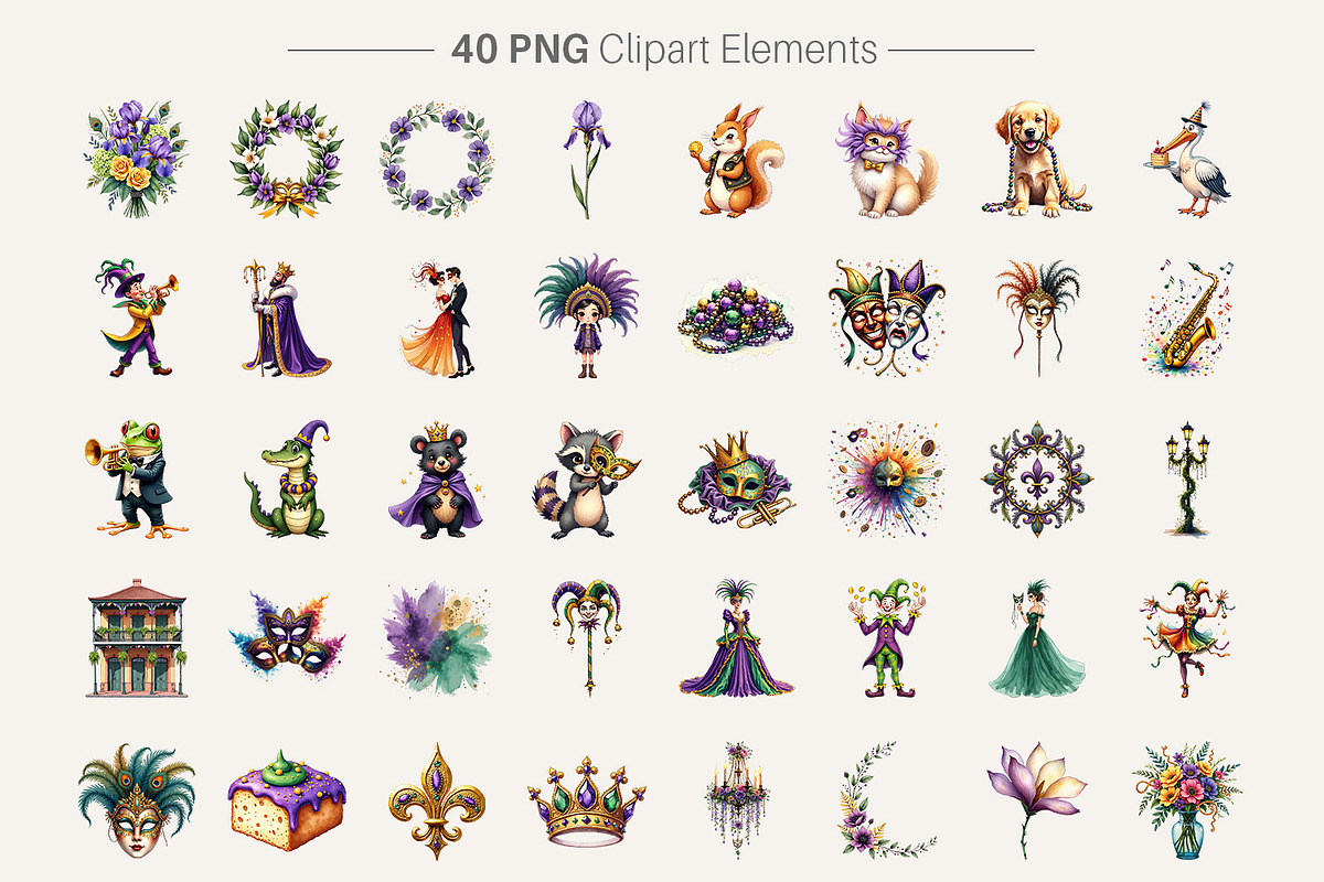 Mardi Gras Watercolor Clipart, an Illustration by Artnoy (Photo 2 of 8)