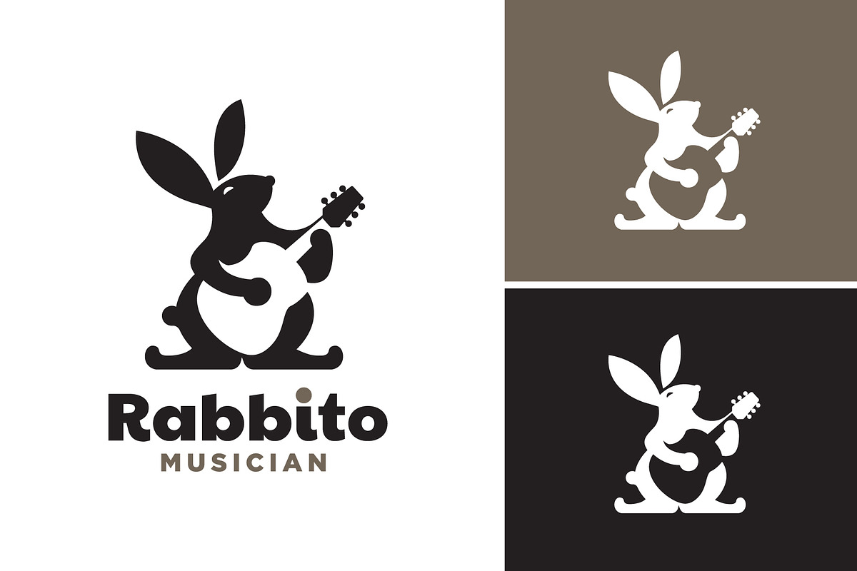 Bunny Rabbit Playing Guitar Logo, a Branding & Logo Template by funpixel