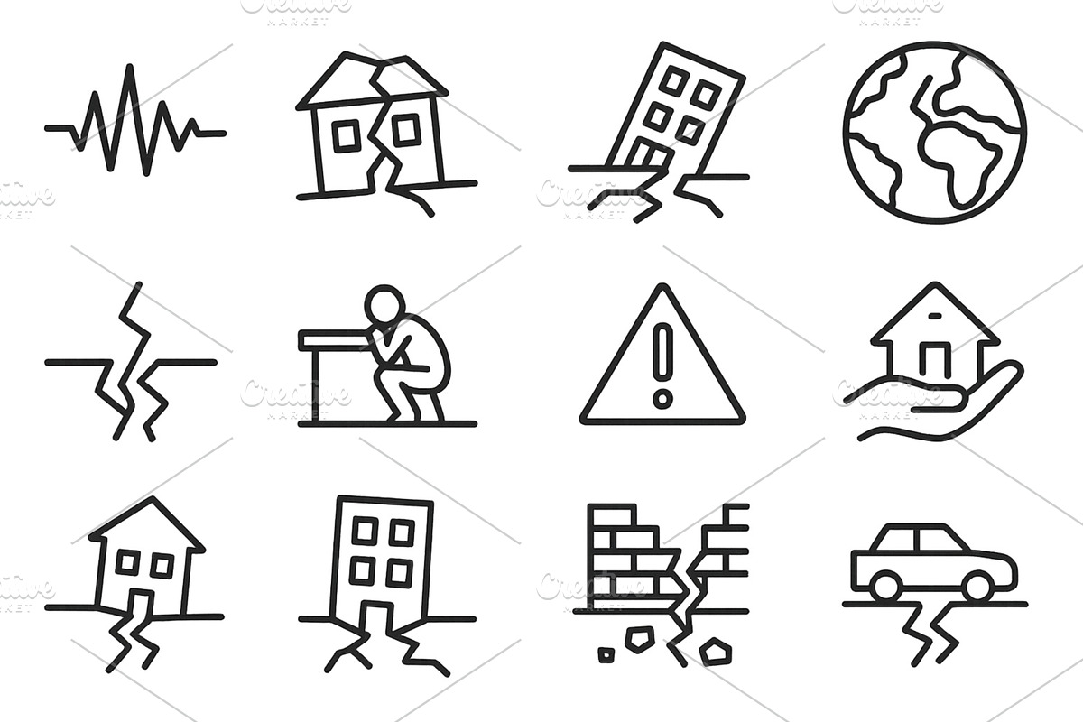 Icons representing earthquake impact, an Object Illustration by ZinetroN