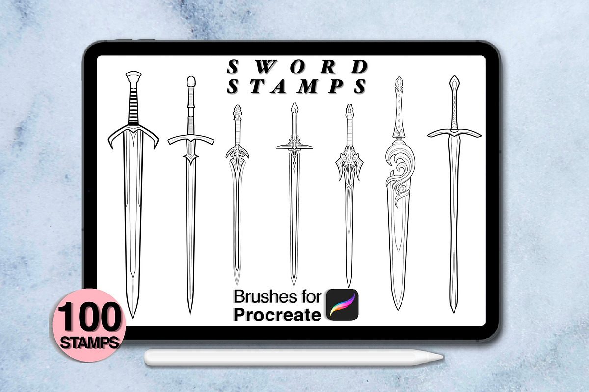 100 procreate sword stamps, a Brush Add-On by Arts For Peace (Photo 3 of 9)