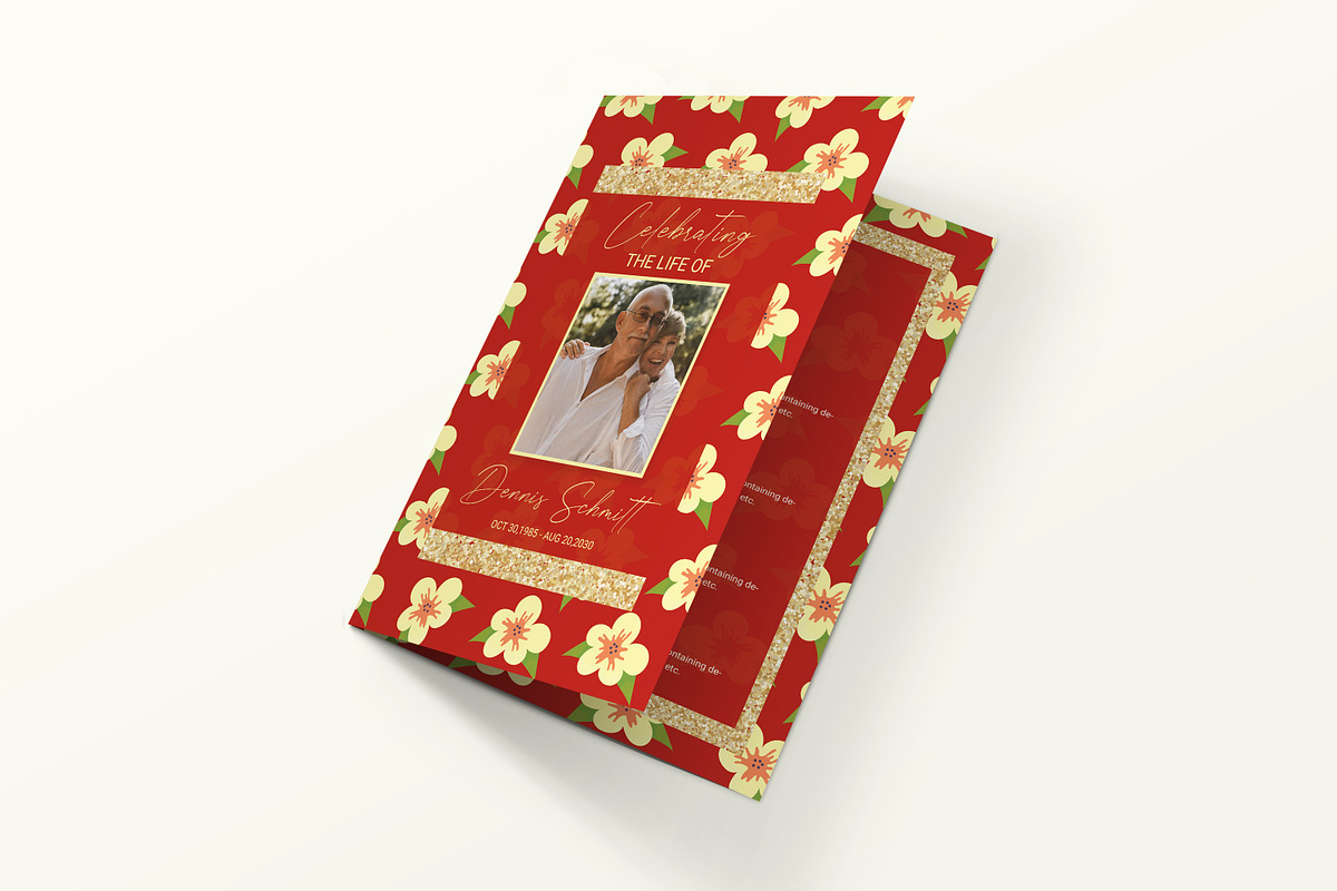 Red Flower Floral Funeral Program
