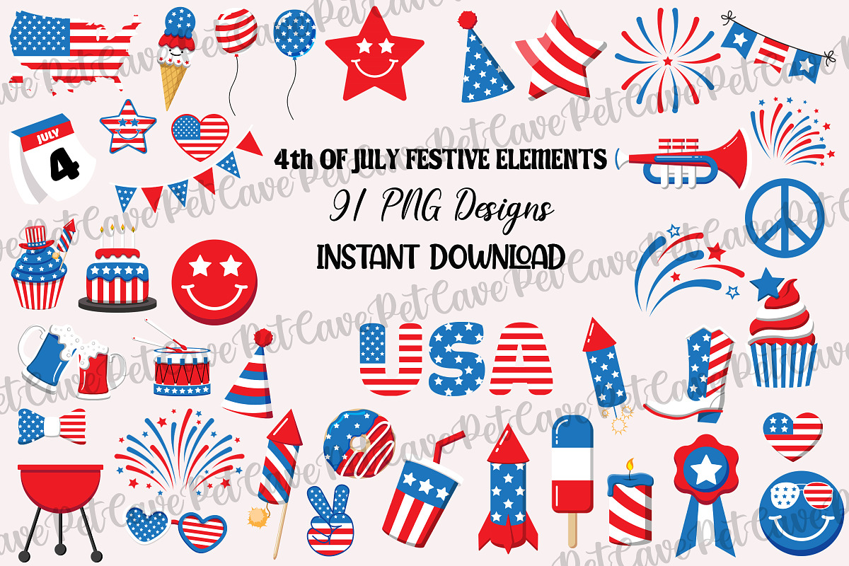 4th of July Festive Elements Bundle, a Decorative Illustration by Pet Cave (Photo 1 of 3)