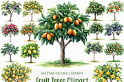 Watercolor Fruit Trees Clipart, an Illustration by Craft Nest (Thumbnail 1 of 6)