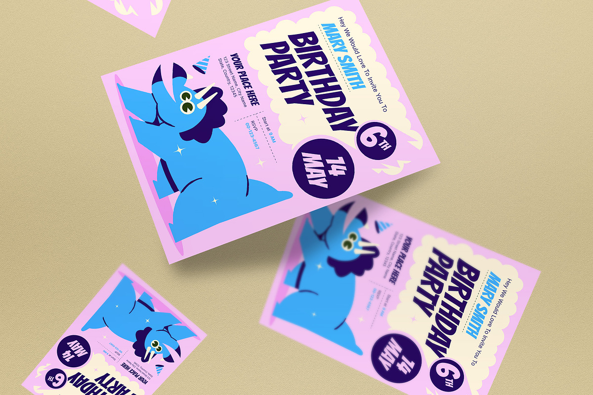 Flat Design Kids Birthday Invitation, an Invitation Template by graphicook (Photo 2 of 3)