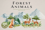 Forest Animals Watercolor Clipart, an Animal Illustration by AnitaPol (Thumbnail 1 of 19)
