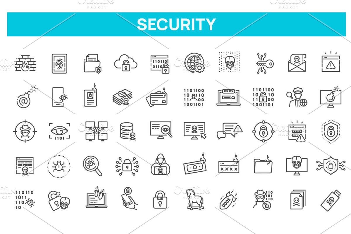 Hacking and Cyber Attack icon set, an Outline Icon by Tettygreen (Photo 1 of 2)