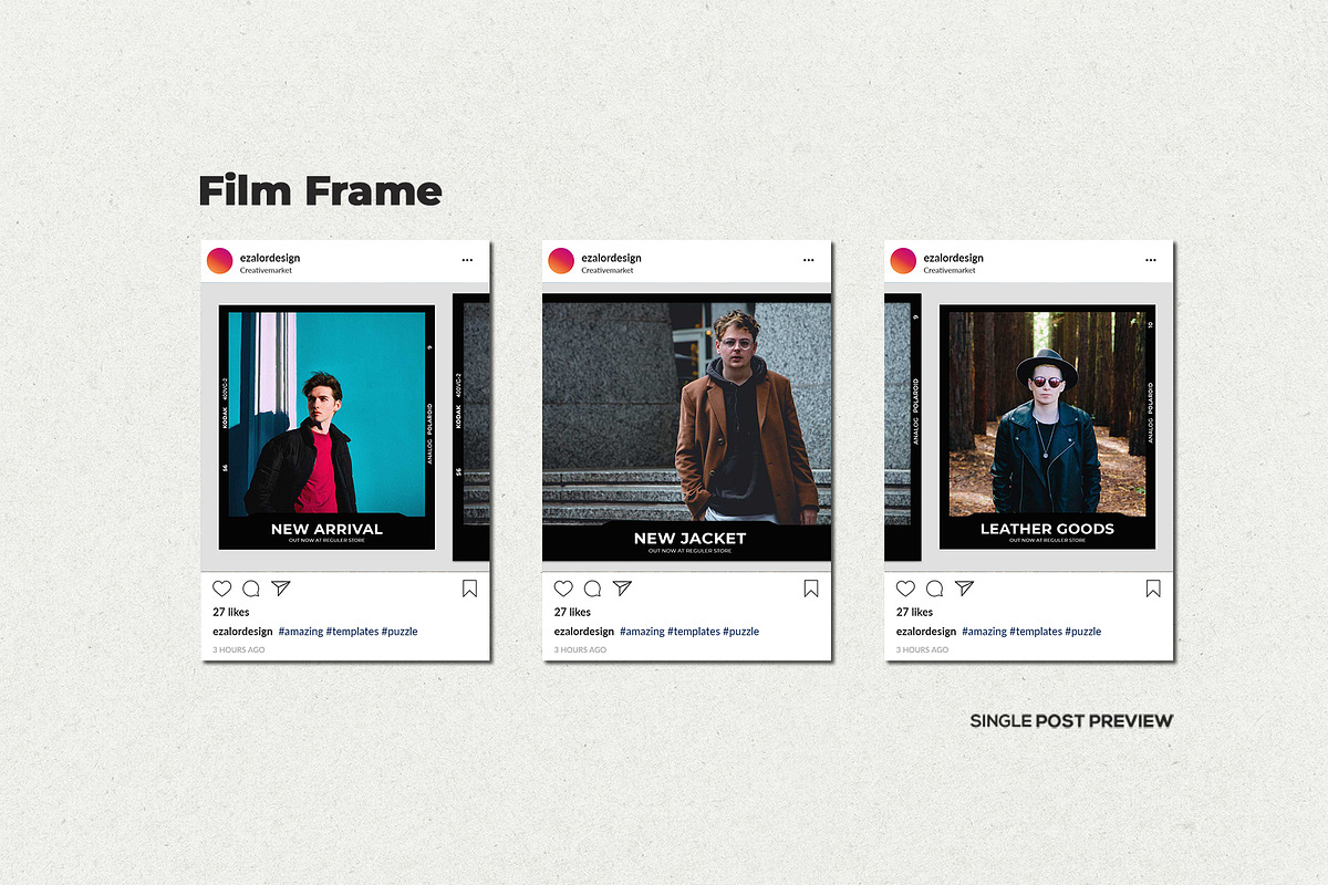 Film Frame Insta Grid (TriplePost), a Social Media Template by Analogi Studio (Photo 10 of 11)
