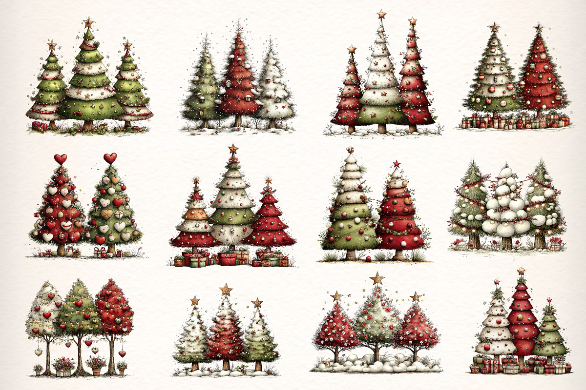 Watercolor Christmas Trees Clipart, an Illustration by Dream Creation (Photo 2 of 7)