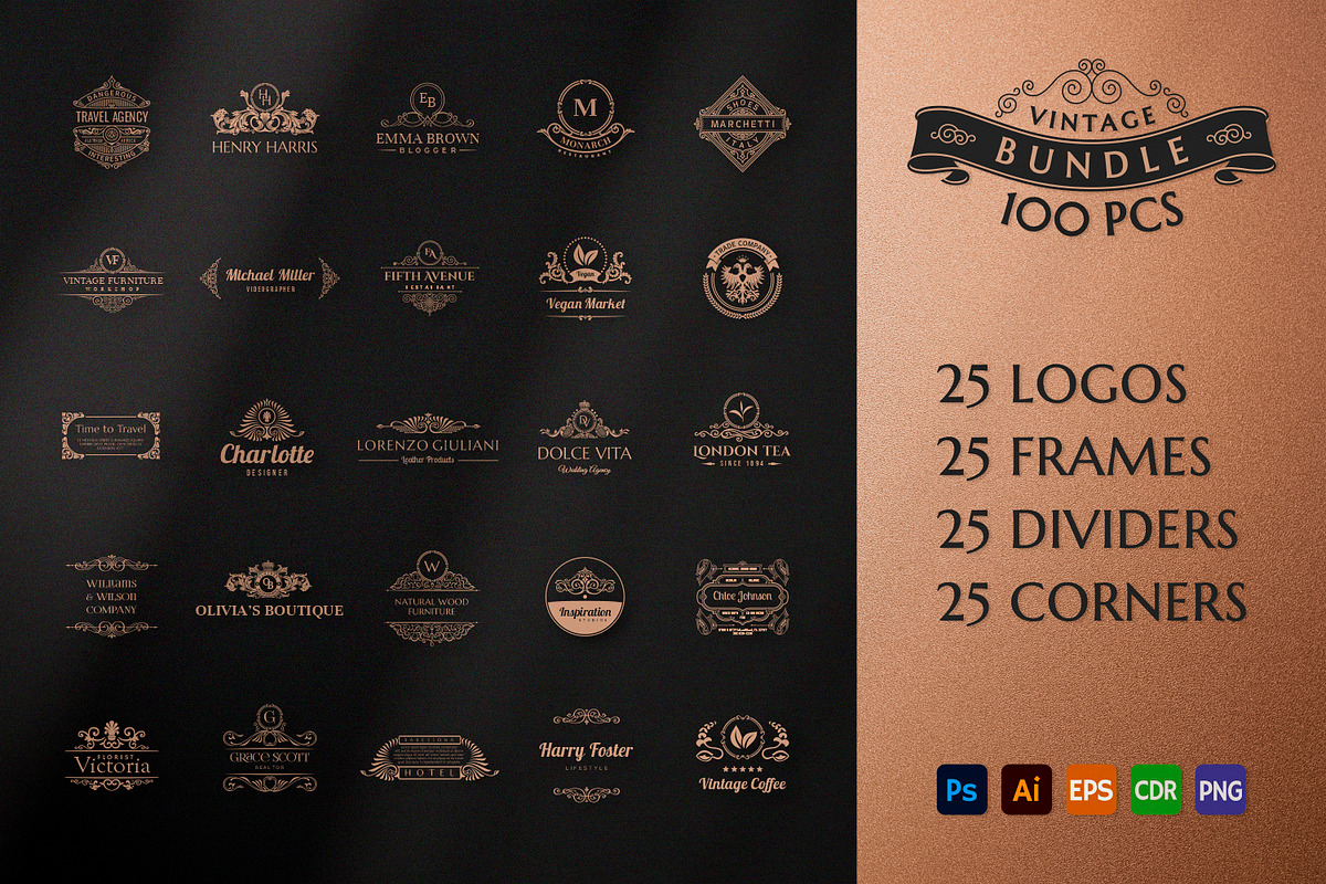 BUNDLE 100 Template Logos & Elements, a Branding & Logo Template by Decorus Extezy (Photo 1 of 16)