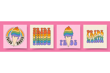 Set of groovy cards for Pride Month, a Seasonal Illustration by Andrey Yaroslavtsev