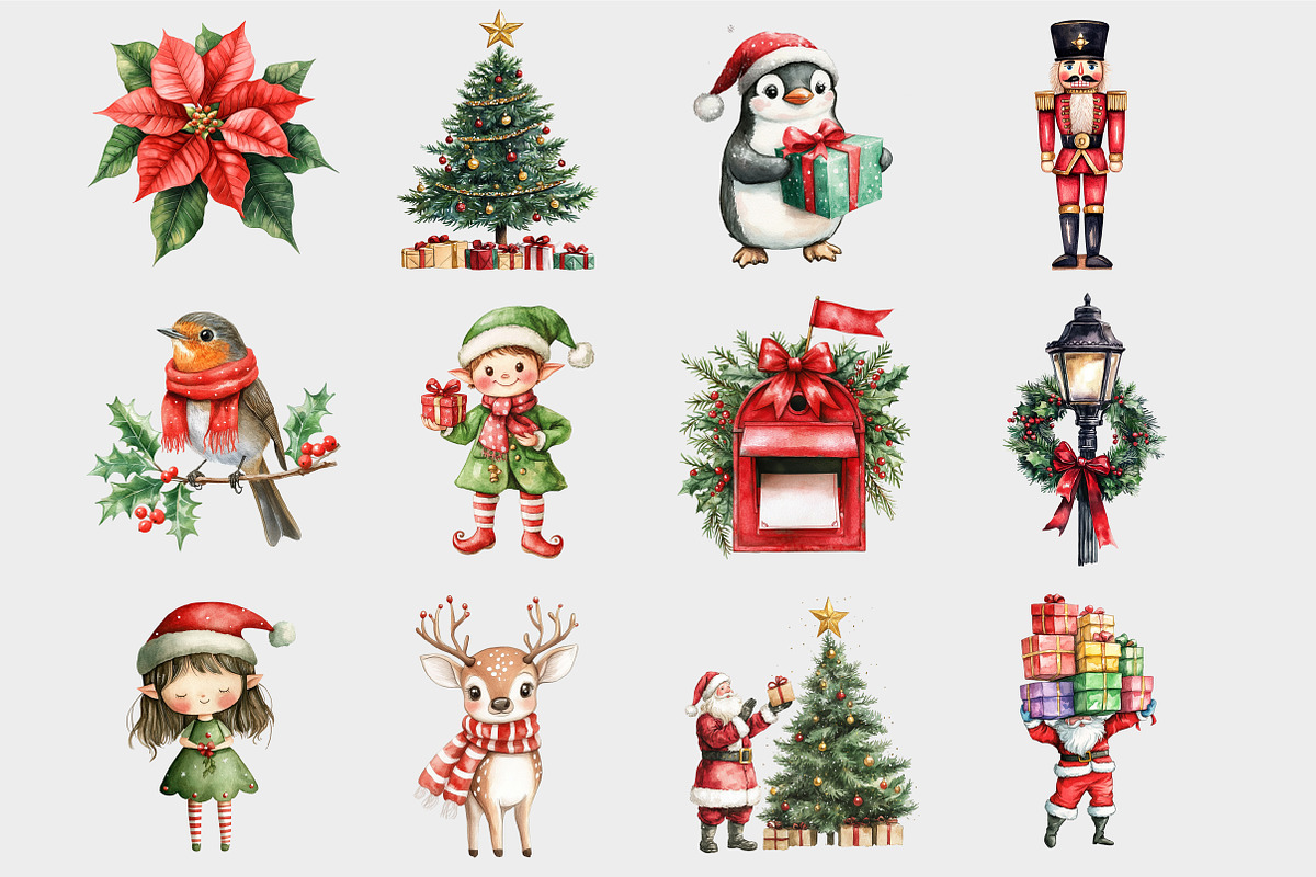 Watercolor Santa's Village Clipart, a Seasonal Illustration by Design Market (Photo 4 of 5)