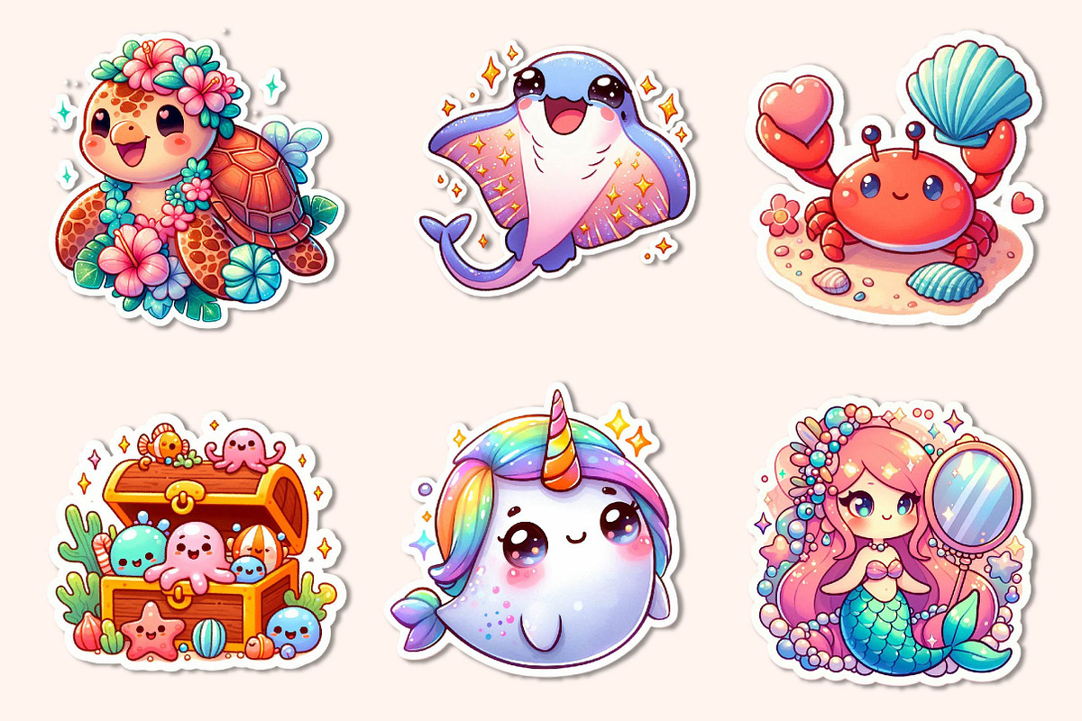 Kawaii Sea Animals Sticker Clipart, an Illustration by Dream Creation (Photo 5 of 5)