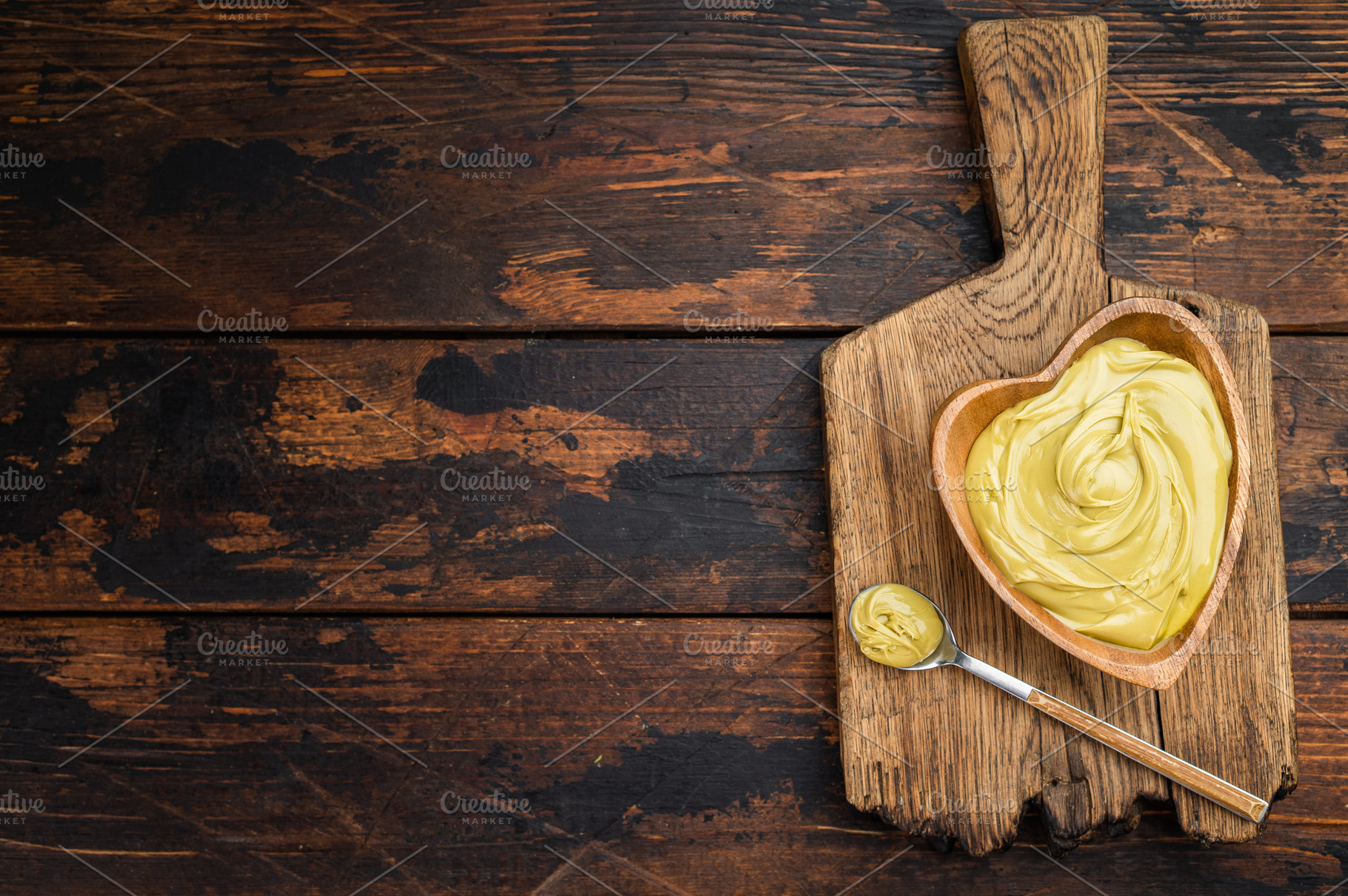 Gourmet pistachio cream with silky texture flat lay overhead vie, a Food & Drink Photo by composter-box@mail.ru