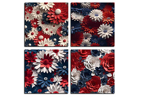 Patriotic 3D Flowers Digital Paper