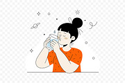 Cute Girl Enjoying Water Drink, a Person Illustration by Partikusi Design (Thumbnail 3 of 3)