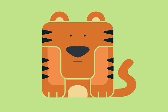 Flat Square Icon Of A Cute Tiger