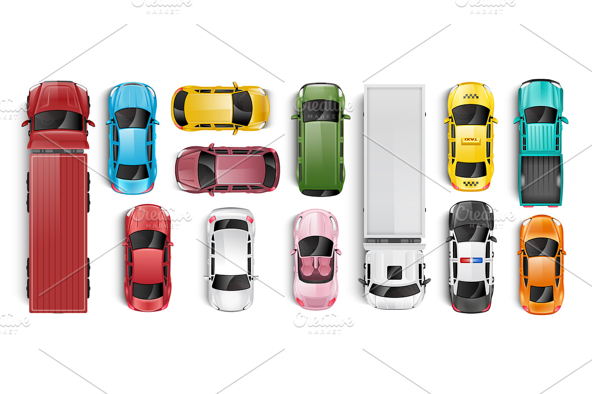 Top view of various vehicles, a Transportation Illustration by Yayasya