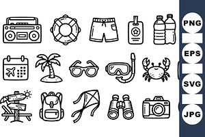 Summer Vacation Icon Set, an Illustration by designvectx
