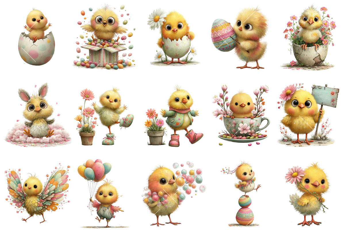 Whimsical Easter Chick Clipart, an Illustration by OK Design (Photo 3 of 6)