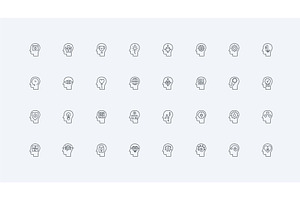 Mental health psychology brain icons, an Object Illustration by Lemberg Vector