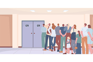 Waiting line at toilet. Men women, a Person Illustration by Valerie Bodnar