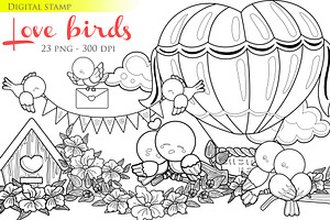 Love Birds animal digital stamp