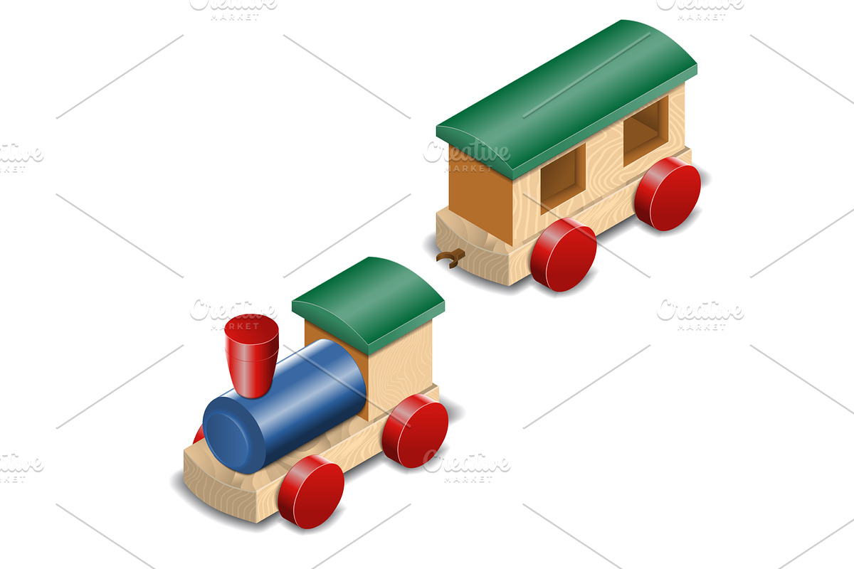 Wooden toy train isolated on white, a Transportation Illustration by piter.goskov