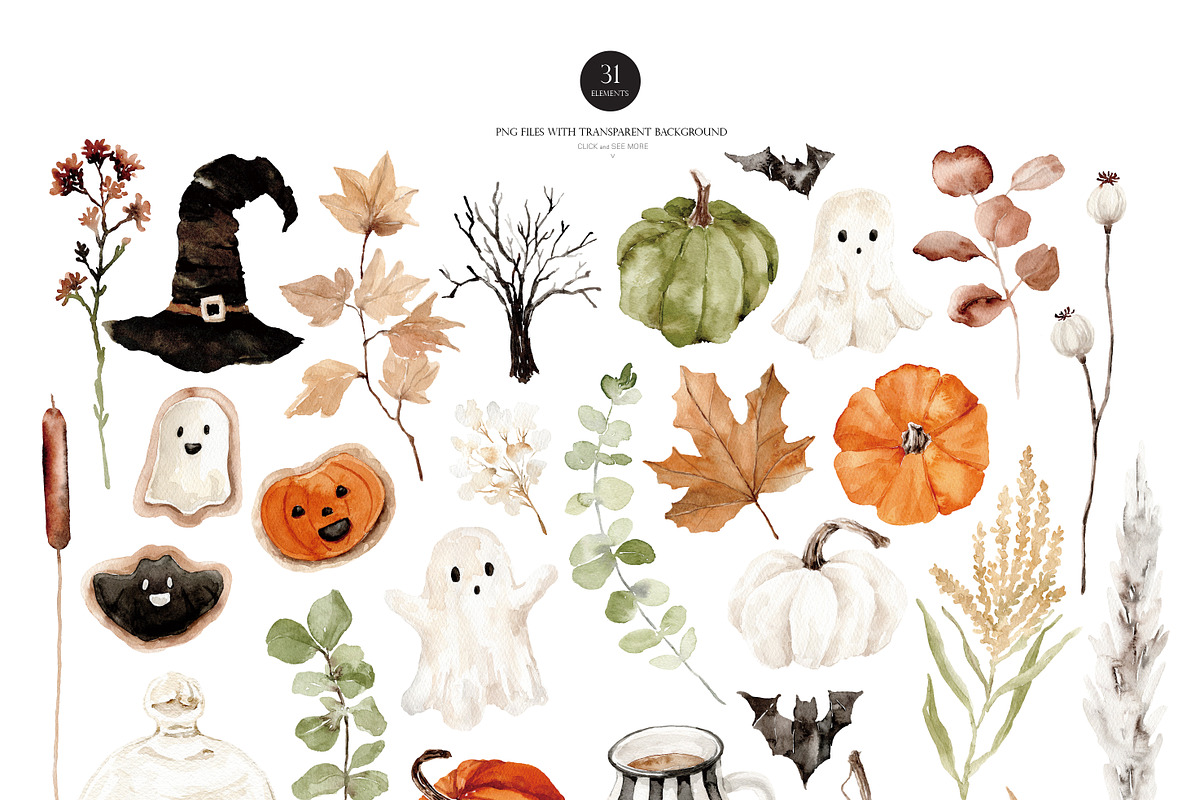 Watercolor Clipart - COZY Halloween, a Decorative Illustration by Beigetime (Photo 3 of 19)