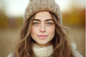 Young Female Wearing Knitted Beanie