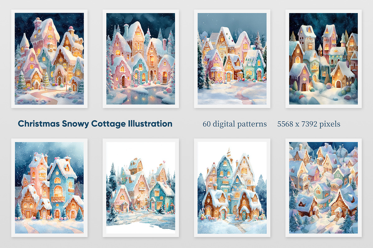 Christmas Snowy Cottage Illustration, a Decorative Illustration by Housui Patterns (Photo 2 of 9)