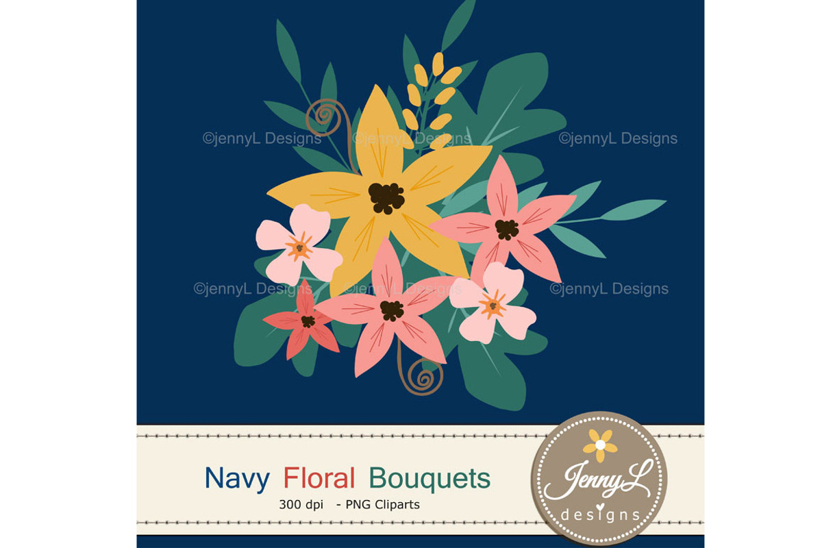 Navy Floral Bouquet Flowers, an Illustration by JennyL Designs (Photo 2 of 5)