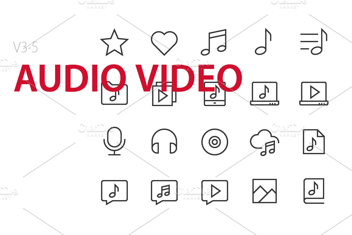 100 Audio Video UI icons, an Outline Icon by Palau