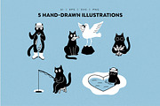Fishing Cats Vector Illustrations, an Animal Illustration by helenreveur (Thumbnail 3 of 5)