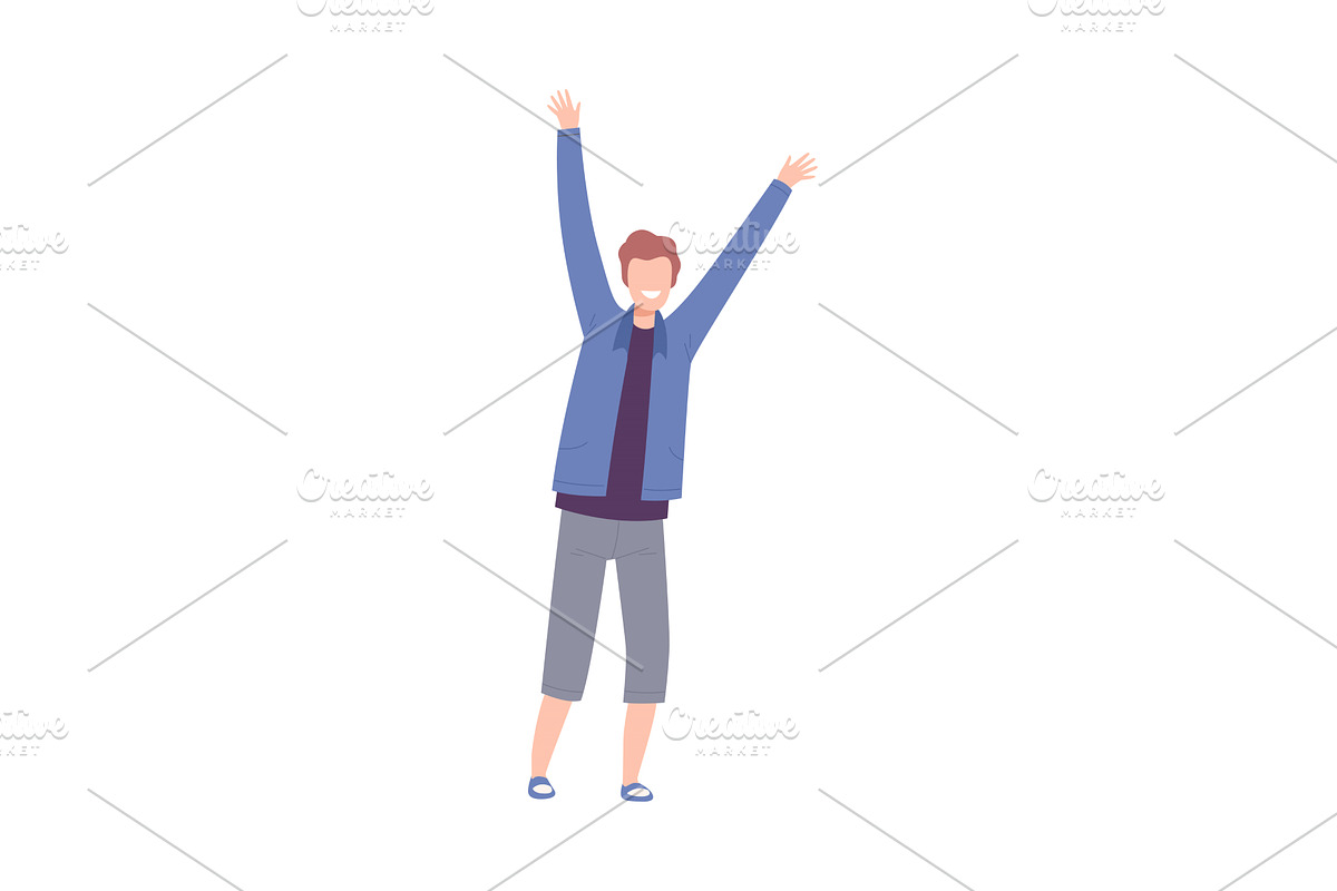 Guy Standing with Raising Hands, a Person Illustration by TopVectors