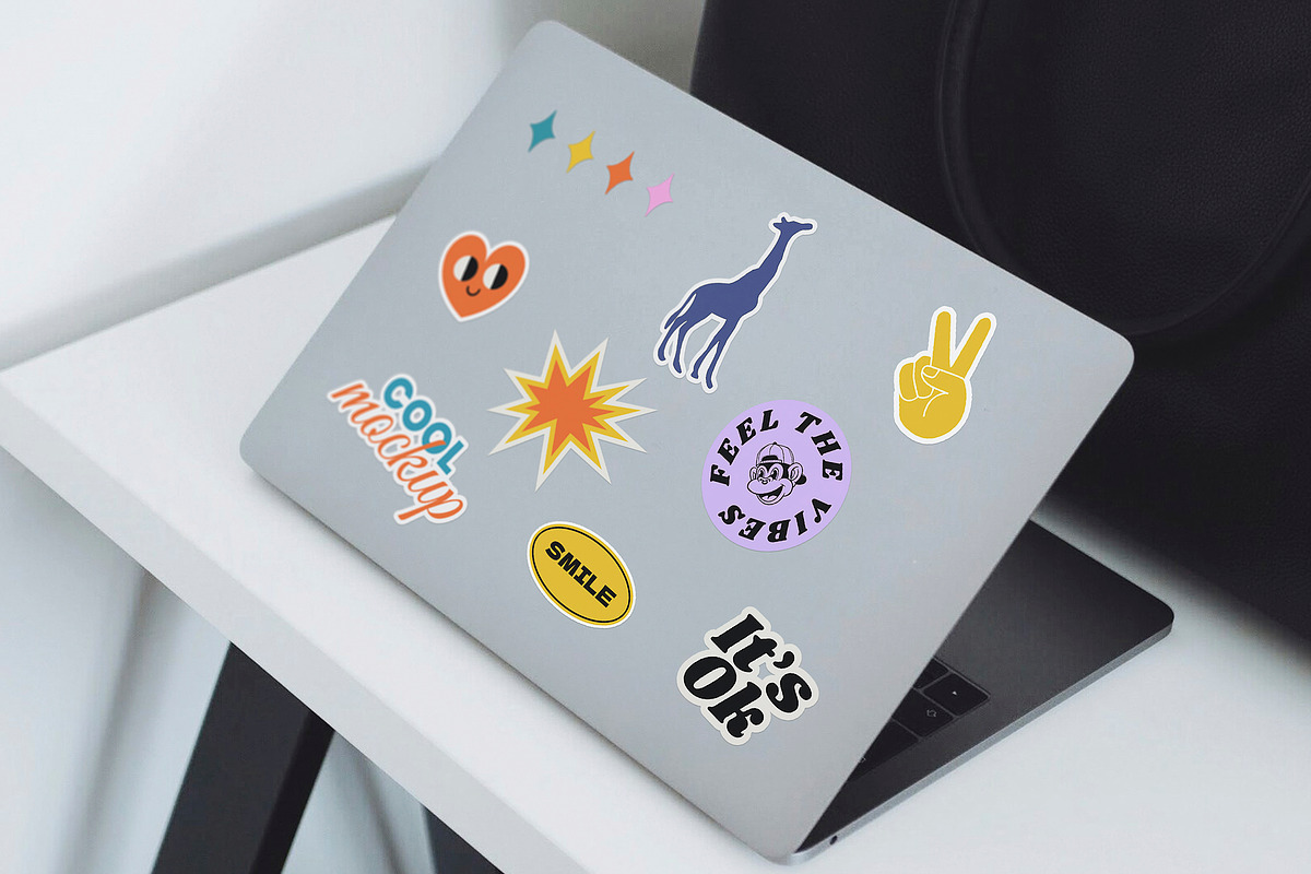 Laptop with Stickers Creation Mockup, a Mockup by Luuqas Design (Photo 5 of 12)