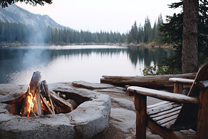 Cozy campfire burning by a lake, a Nature Photo by MistyDay