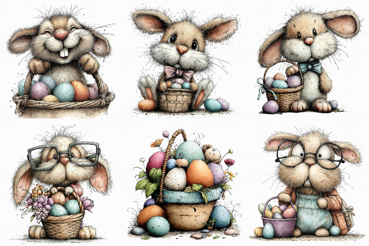 Funny Easter Bunny Basket Clipart, an Illustration by Libby Wishes (Photo 2 of 7)