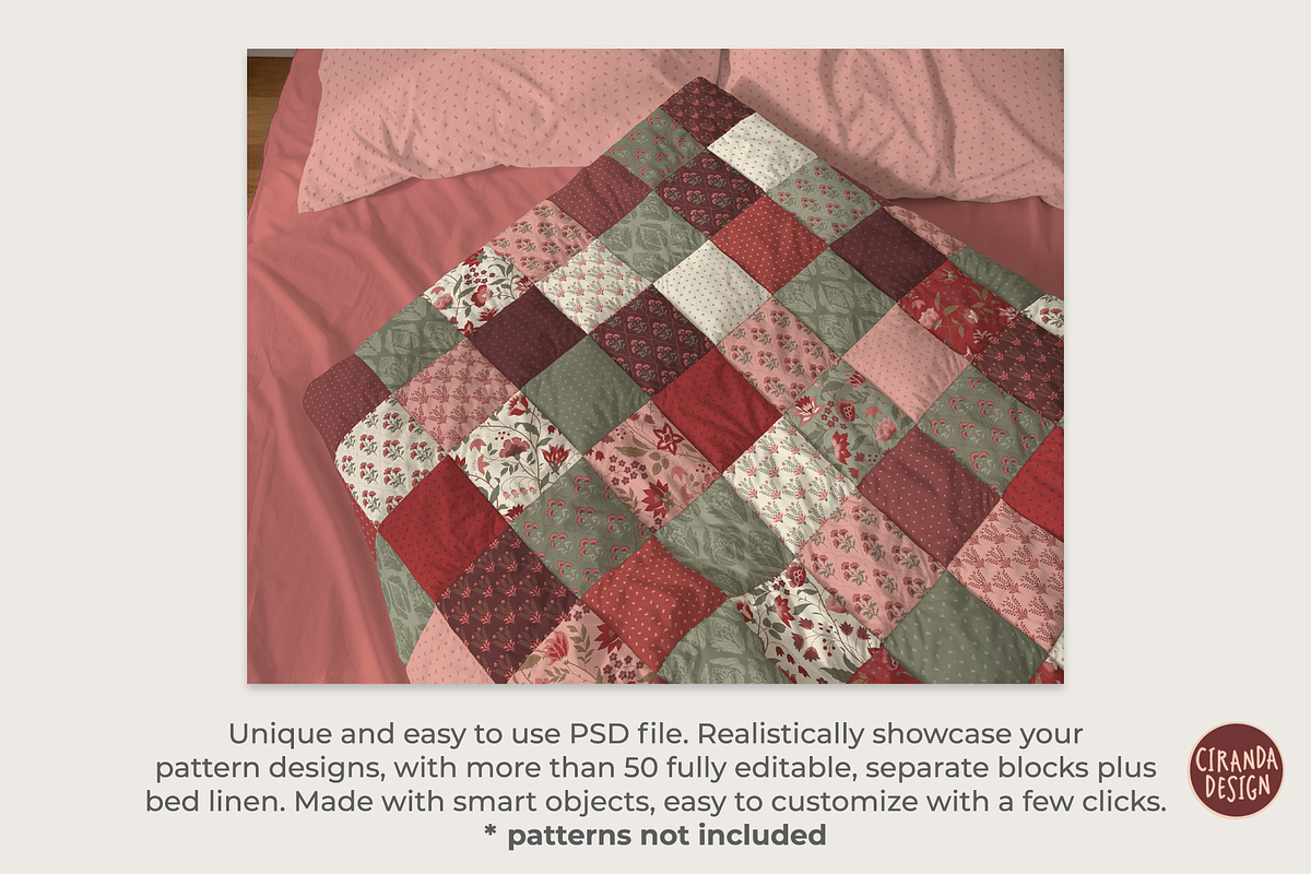 Patchwork Quilt and Bed Linen Mockup, a Household Mockup by Ciranda Design (Photo 3 of 10)