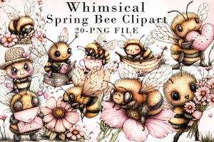 Whimsical Spring Bee Clipart PNG, an Illustration by Libby Wishes
