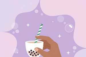 Hand Holding Bubble Tea (Boba), a Food Illustration by Virgo Studio