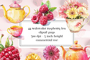 Watercolor Raspberry Tea Clipart, a Graphic by AllTheKewtClipart (Thumbnail 1 of 5)