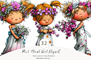 Pink Floral Girl Clipart, a Seasonal Illustration by CreationArt (Thumbnail 1 of 7)
