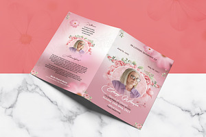 Pink Floral Funeral Program Template