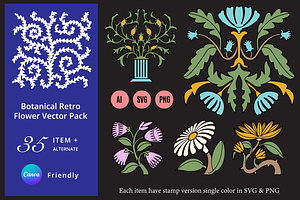 Botanical Retro Flower Vector Pack