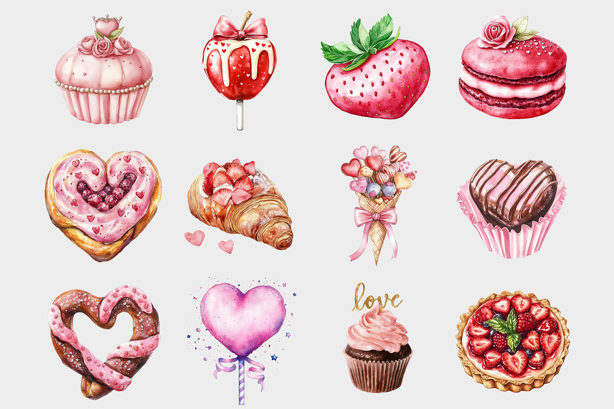 Watercolor Valentine's Day Sweets, a Seasonal Illustration by Design Market (Photo 3 of 4)