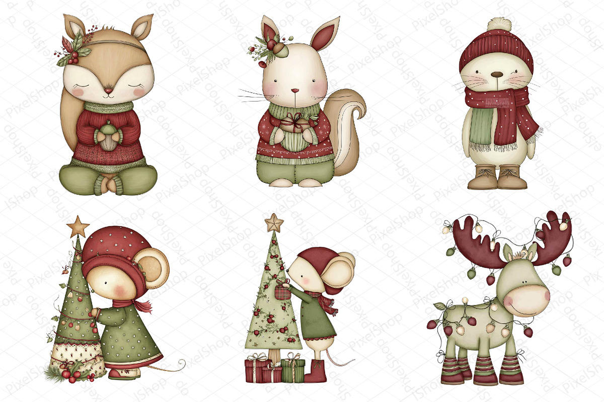 Whimsical Christmas Animals Clipart, an Illustration by DreamPrint404 (Photo 4 of 6)