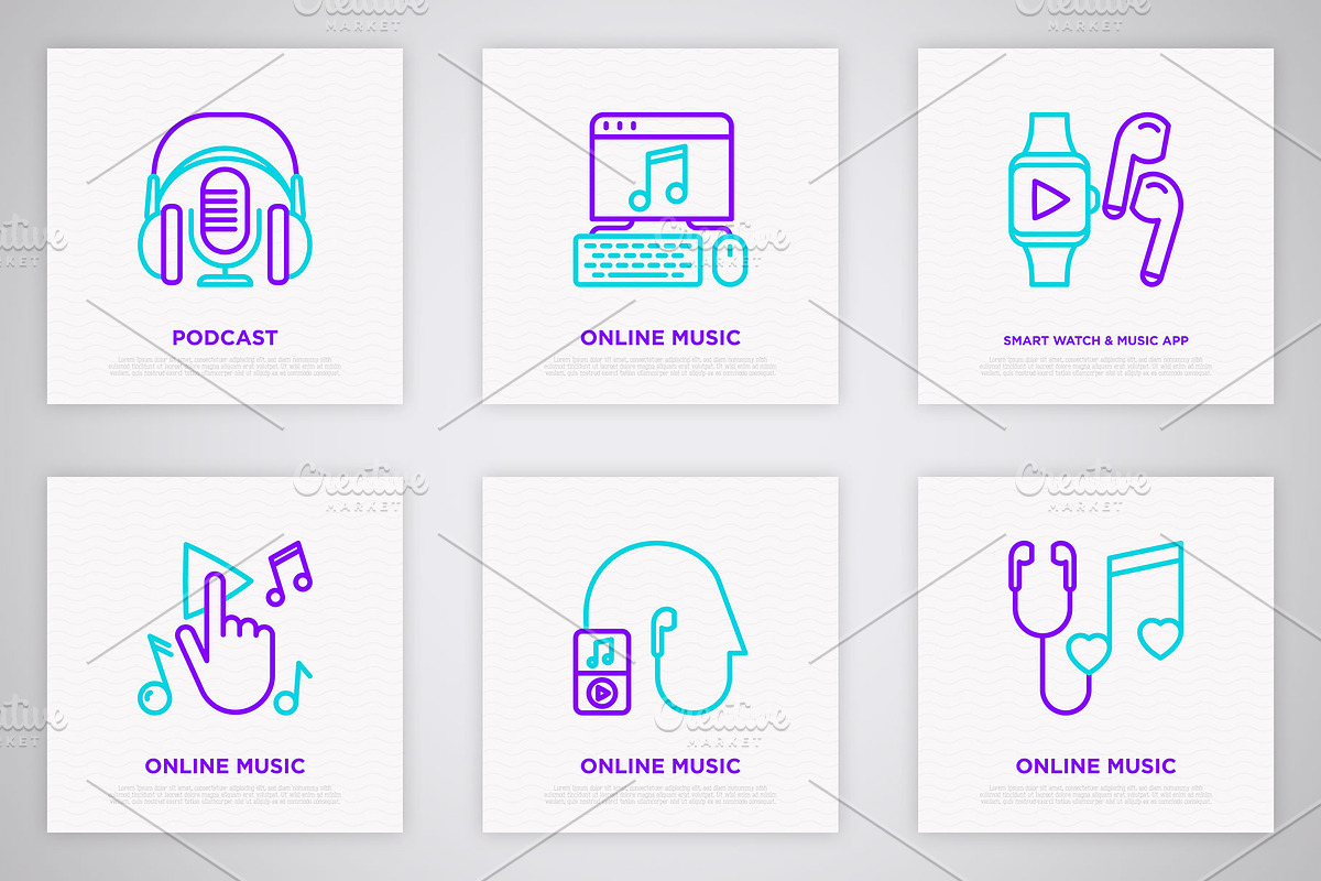 Online Music | 16 Thin Line Icons, an Outline Icon by Alex Blogoodf (Photo 6 of 11)