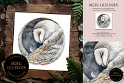 Barn Owl In Moon Circle Illustration, an Animal Illustration by The Dutch Lady Designs (Thumbnail 1 of 4)