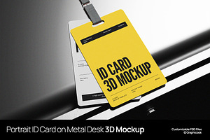 Portrait ID Card On Metal 3D Mockup